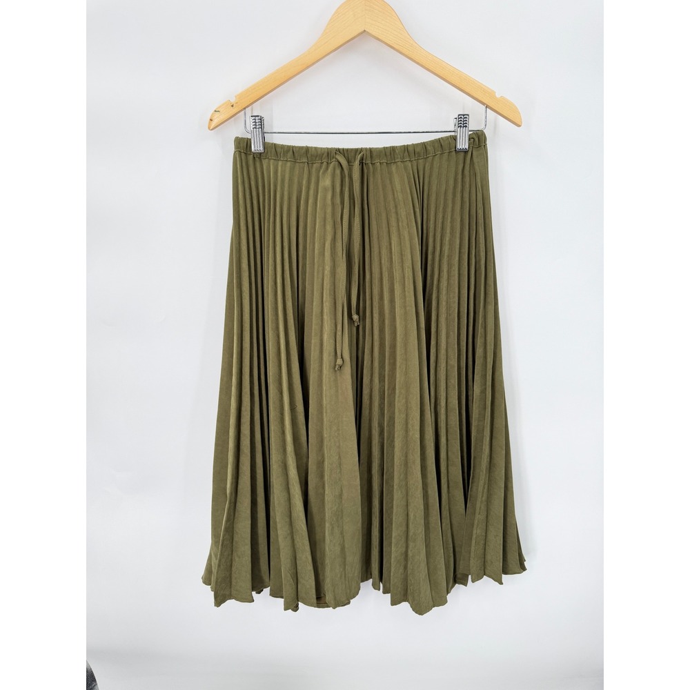Free Press Skirt Womens S Olive Green Pleated Midi Casual Boho Flowy
